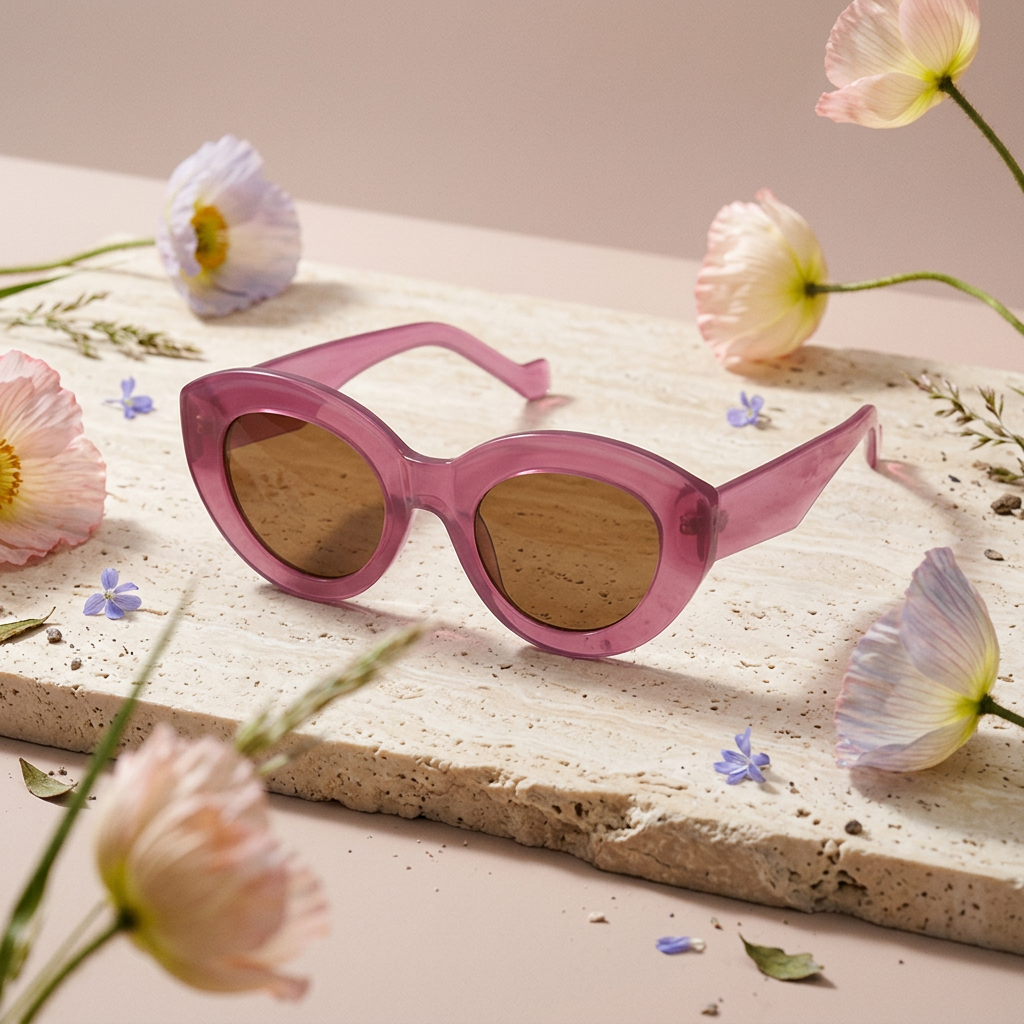 Vialia Pink Oval Acetate Frame Sunglasses