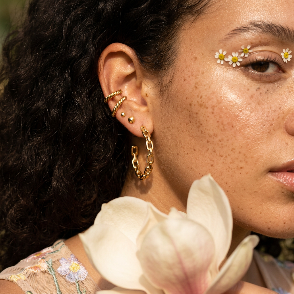 Laevia Golden Chain-Link Hoop Huggie Earrings