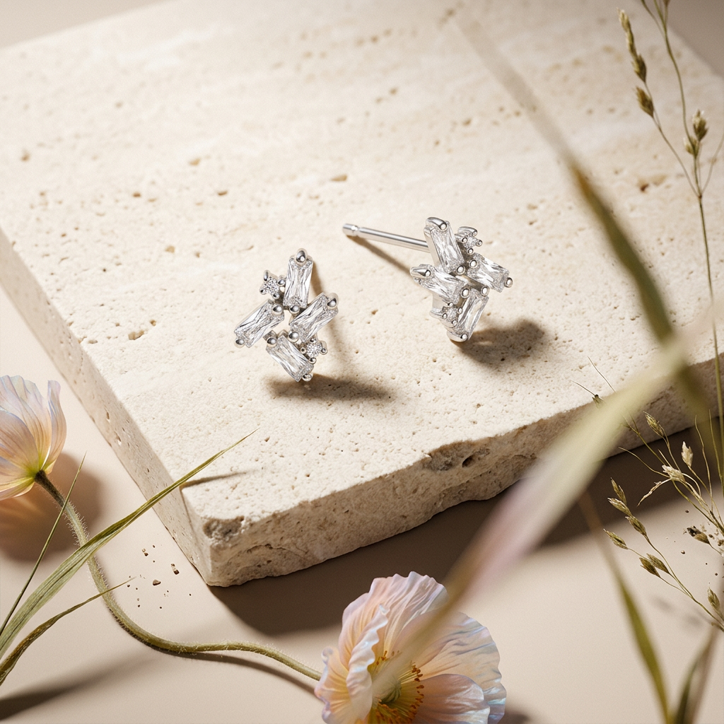 Vaelina Silver Cluster Stud Earrings