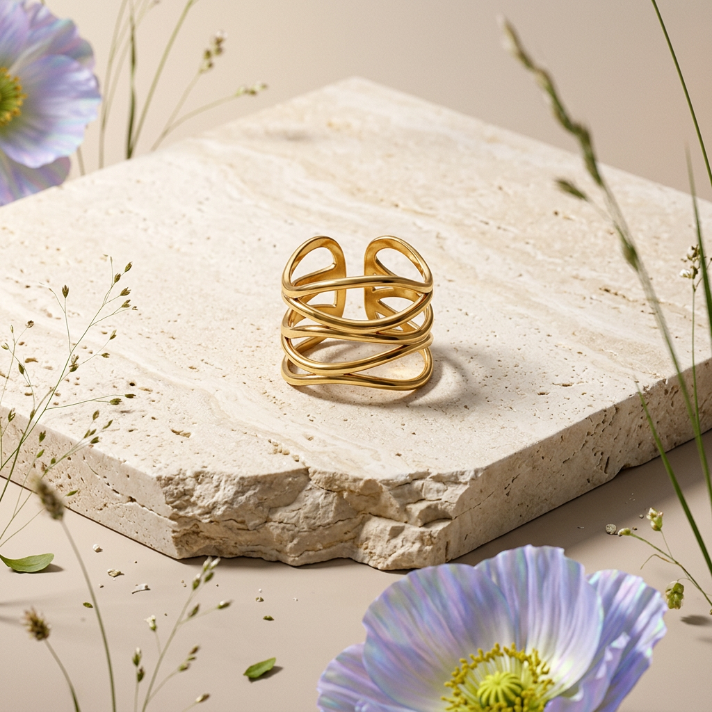Raevia Golden Wave Band Ring