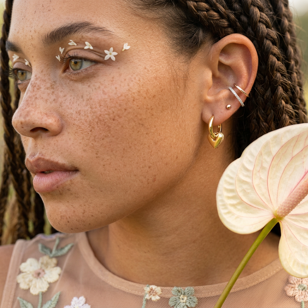 Liovia Golden Heart Huggie Earrings