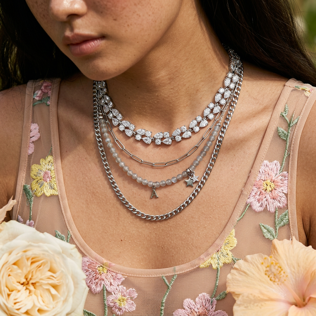 Zeolia Silver Cluster Tennis Necklace