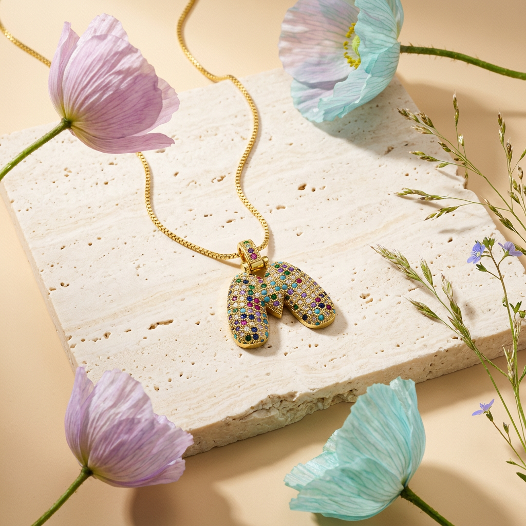 Liovia Golden "M" Letter Pendant Necklace