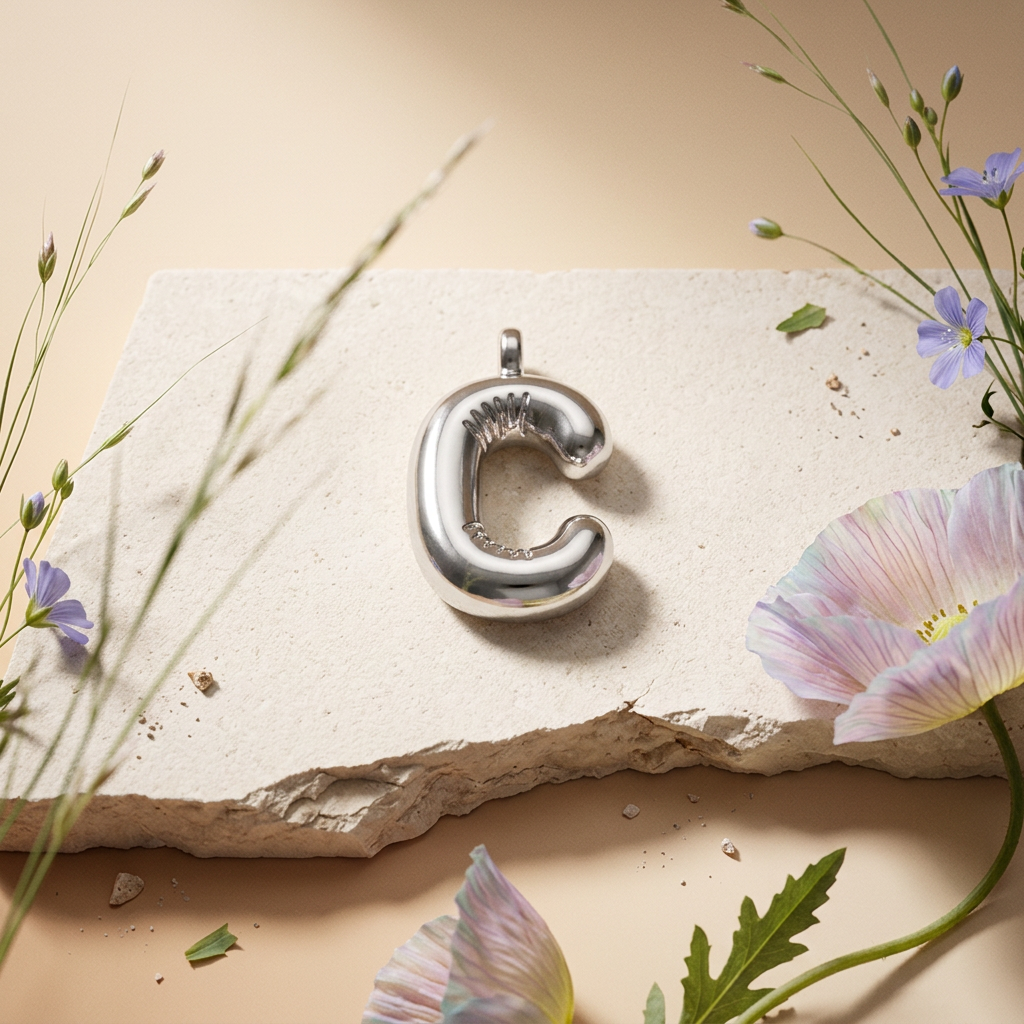 Naelia Silver "C" Letter Pendant Charm