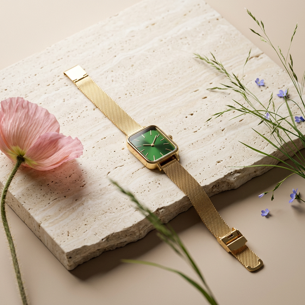 Zeonia Golden Rectangular Mesh watch