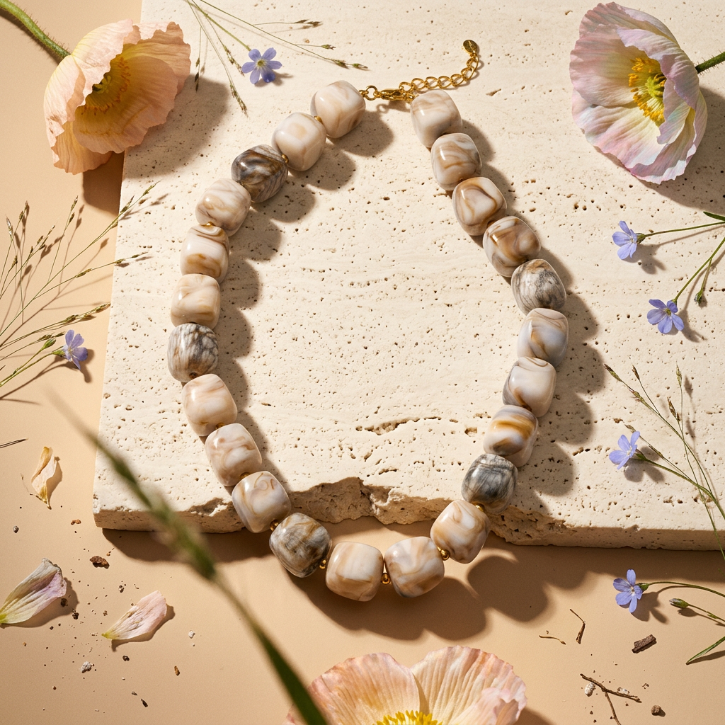 Maenia Golden Nugget Bead Strand Necklace