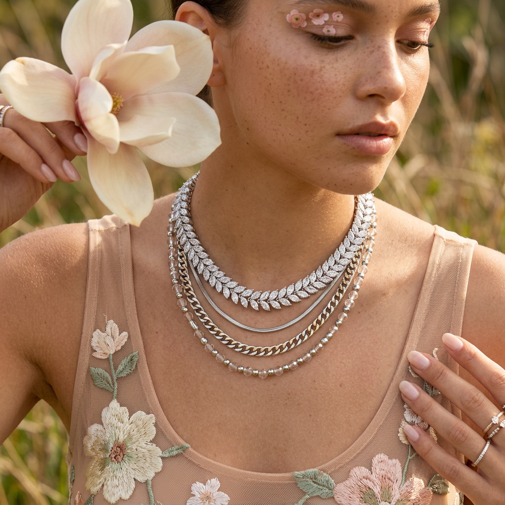 Thaelia Silver Marquise Leaf Tennis Necklace