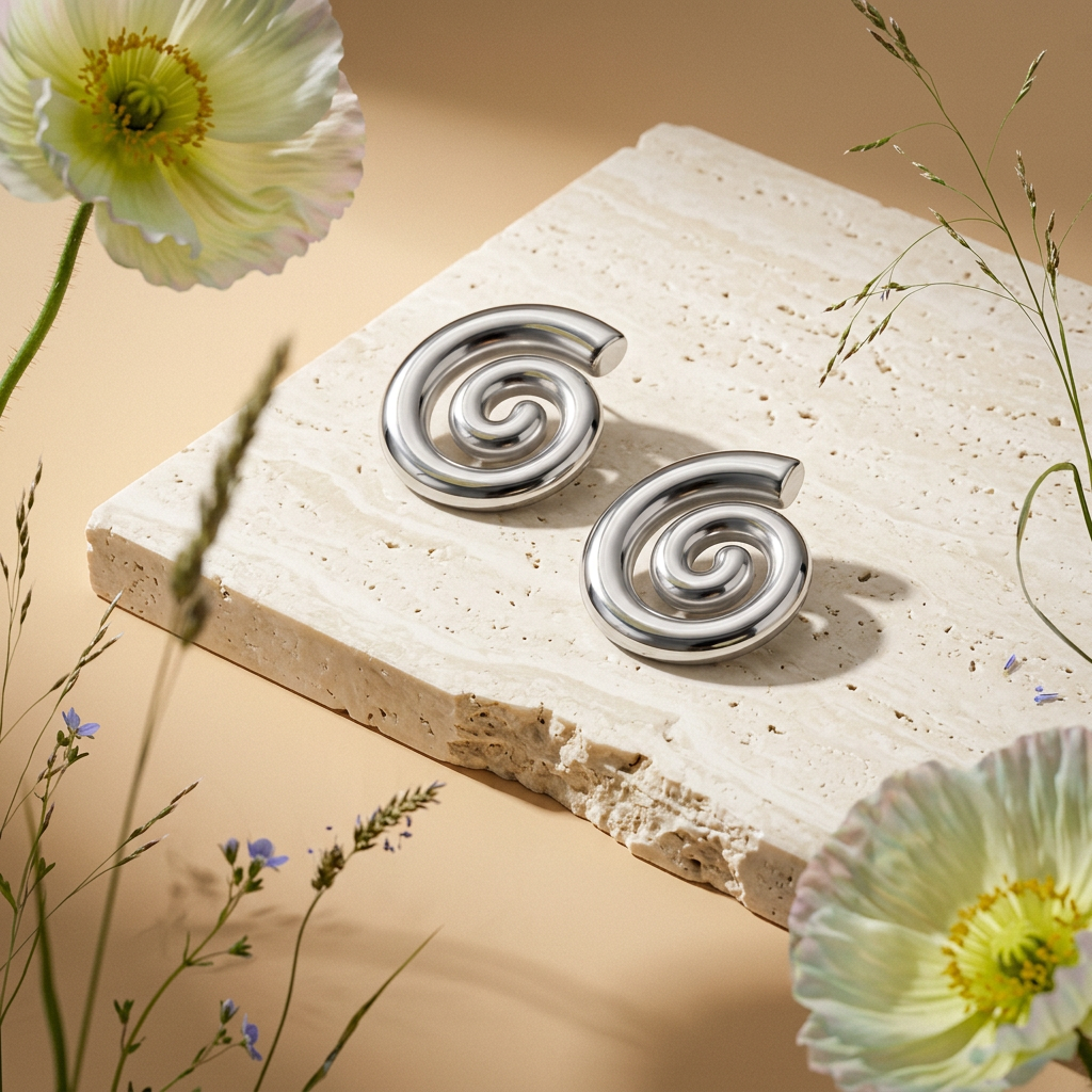 Laevia Silver Spiral Disc Stud Earrings
