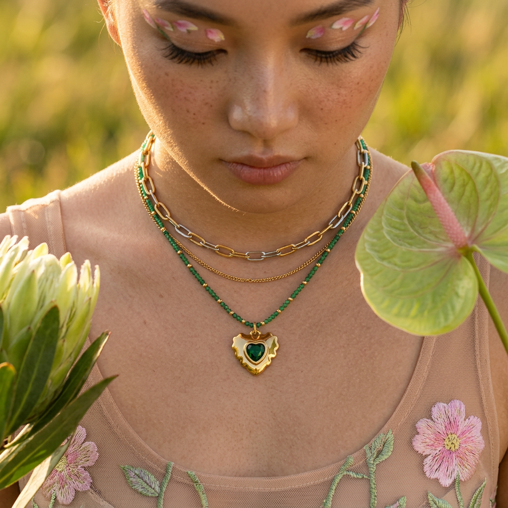 Leasia Golden Flower Heart Pendant Charm