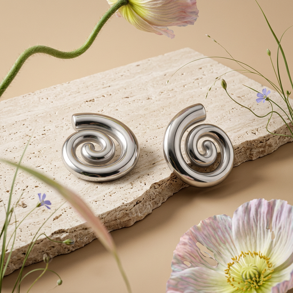 Nauvia Silver Spiral Stud Earrings