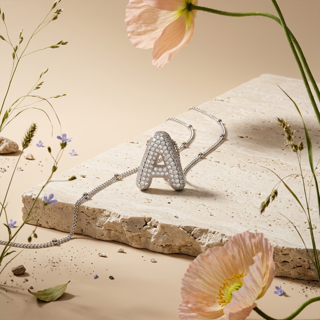 Thealia Silver "A" Letter Pendant Necklace