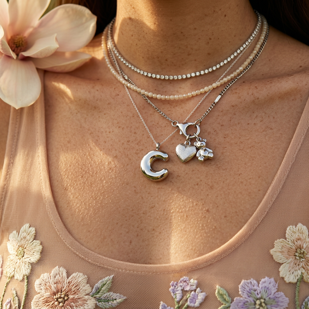 Zeolia Silver "C" Letter Mini Charm Charm
