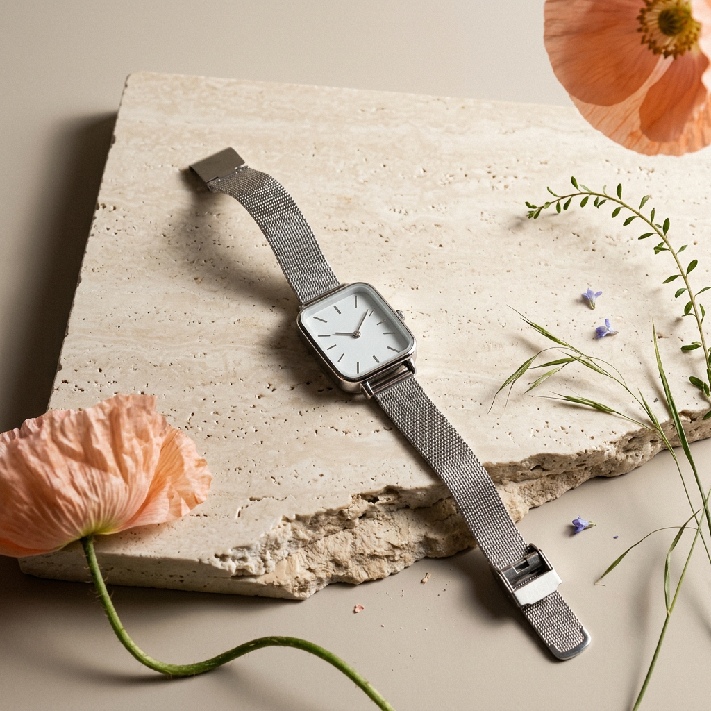 Maelia Silver Rectangular Mesh Strap Watch Watch