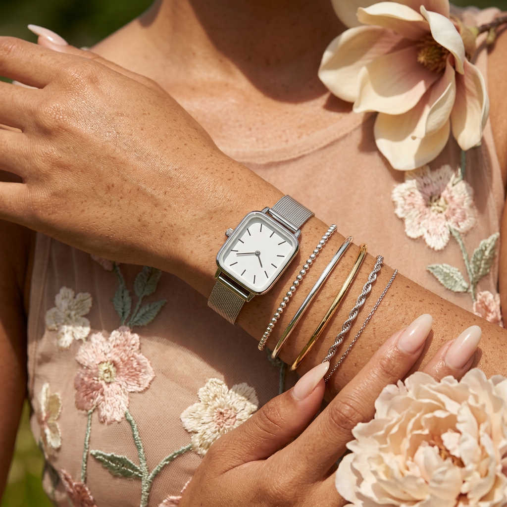 Maelia Silver Rectangular Mesh Strap Watch Watch