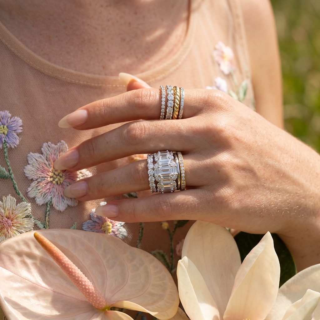Zeomia Silver Cluster Band Ring