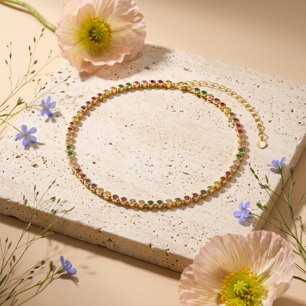 Vionia Golden Orb Tennis Necklace