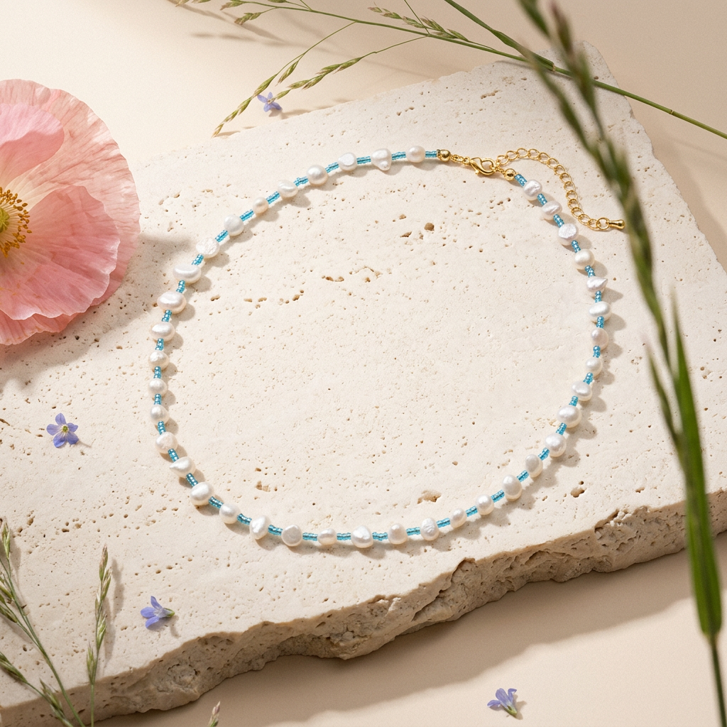 Naevia Golden Pearl Choker Necklace