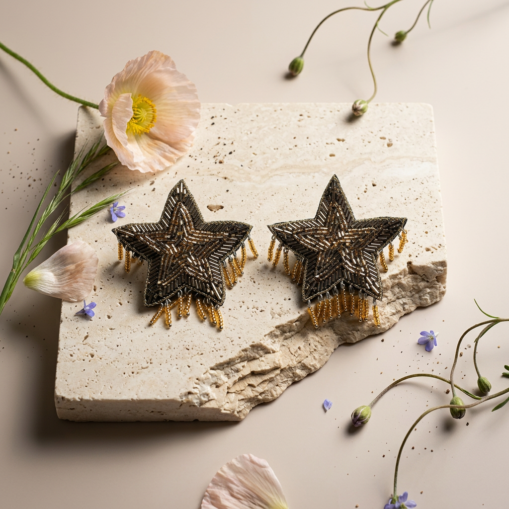 Vaeolia Golden Star Drop Earrings