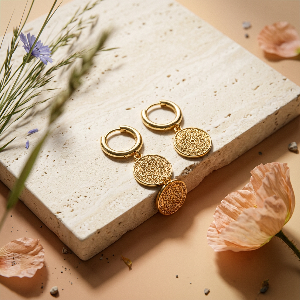 Laelia Golden Disc Huggie earrings