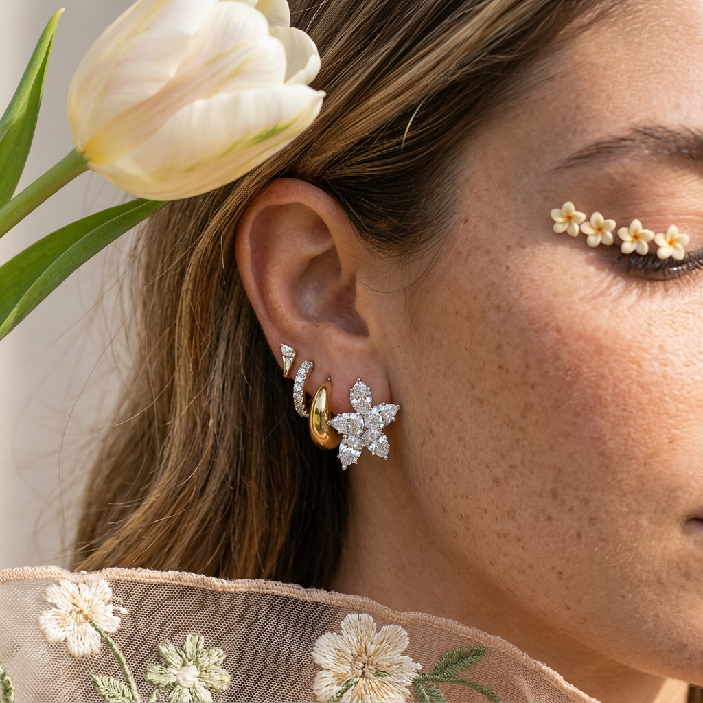 Ziolia Silver Flower Stud Earrings