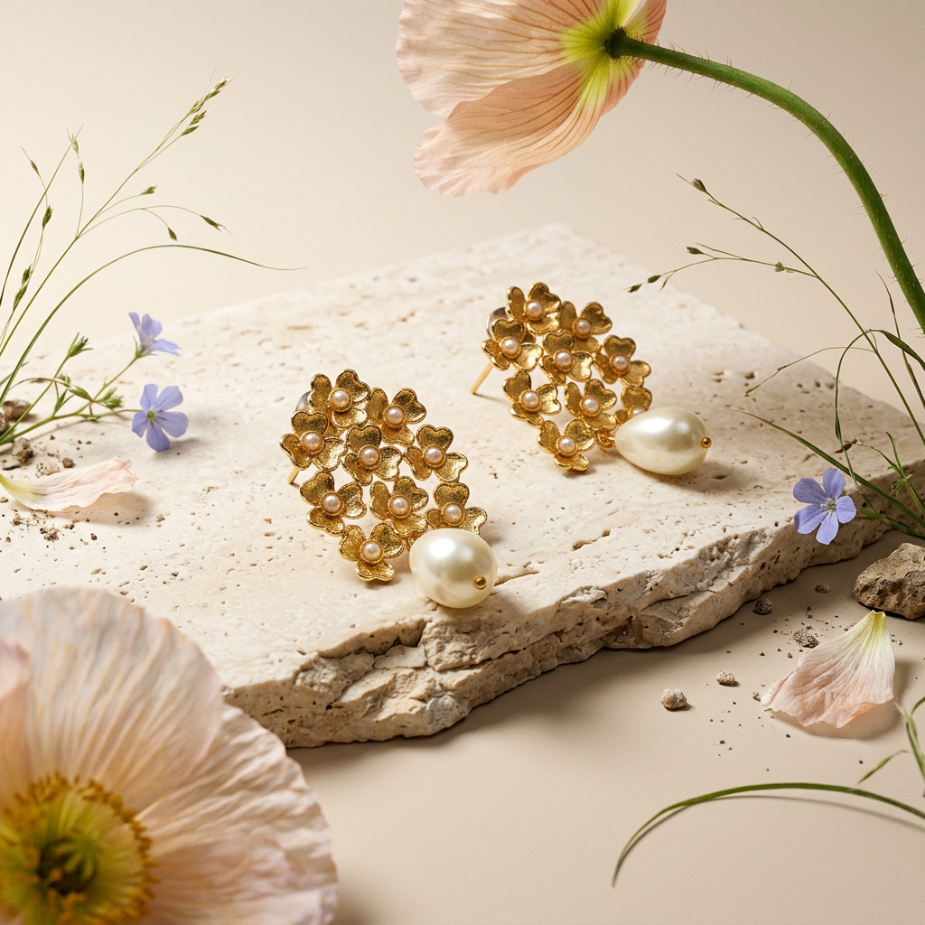 Vealia Golden Flower Drop earrings