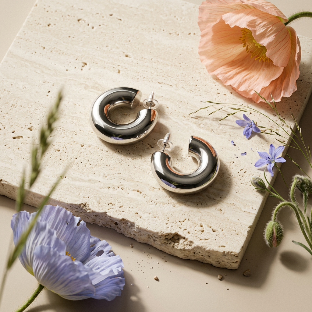 Thionia Silver Crescent Stud Earrings