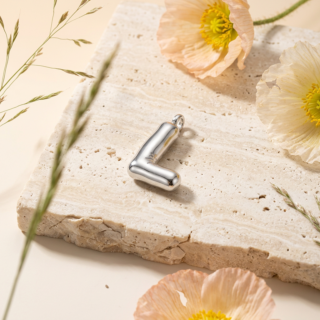 Zaelia Silver "L" Letter Pendant Charm