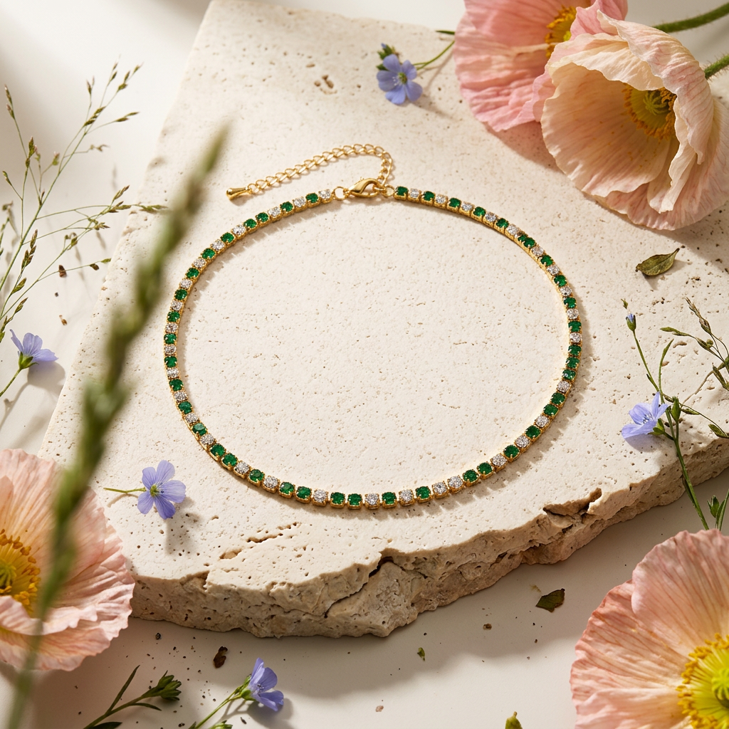 Mionia Golden Orb Tennis Necklace