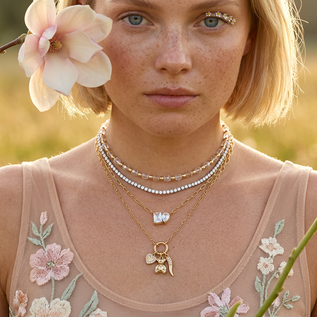 Jaelia Golden Cluster Pendant Necklace