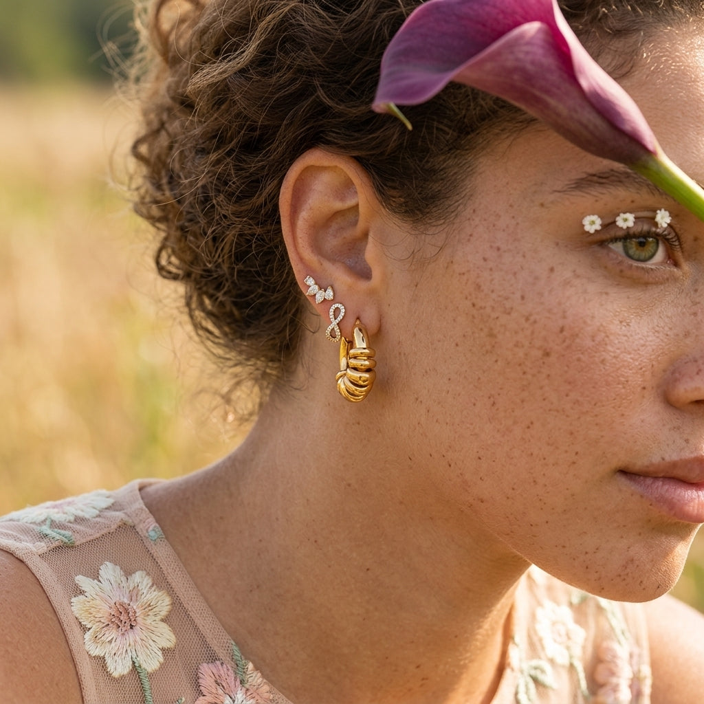 Meolia Golden Hoop Huggie Earrings
