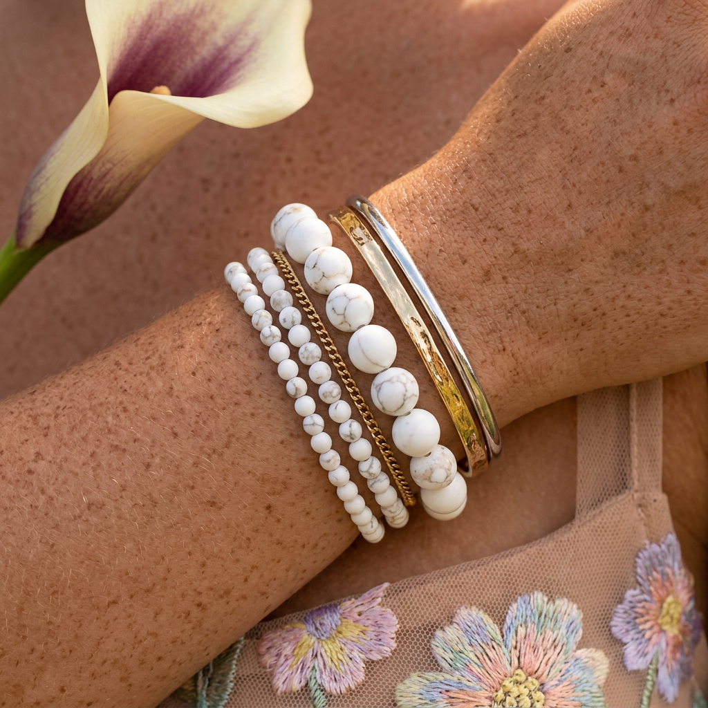 Maevia Howlite Bead Strand Bracelet