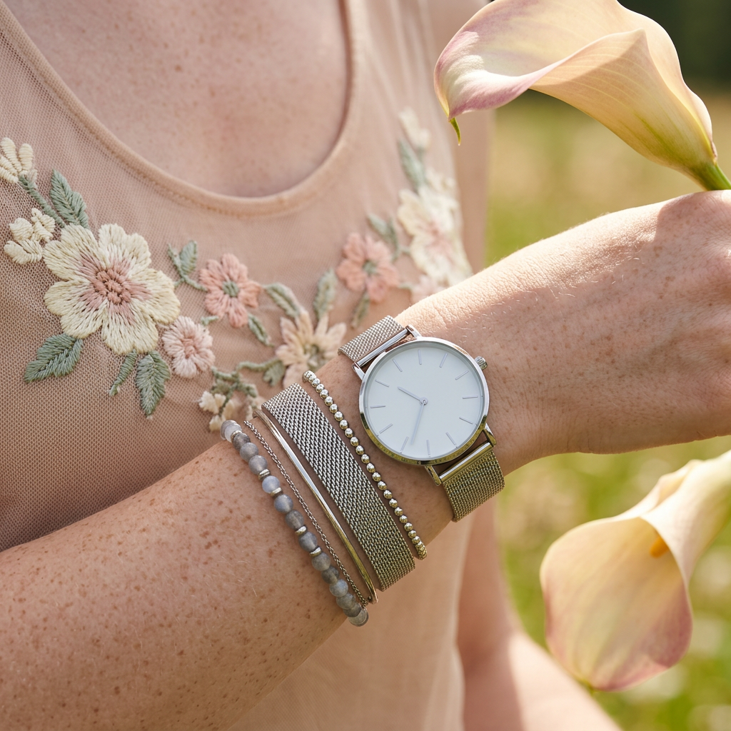 Sionia Silver Disc Mesh Watch