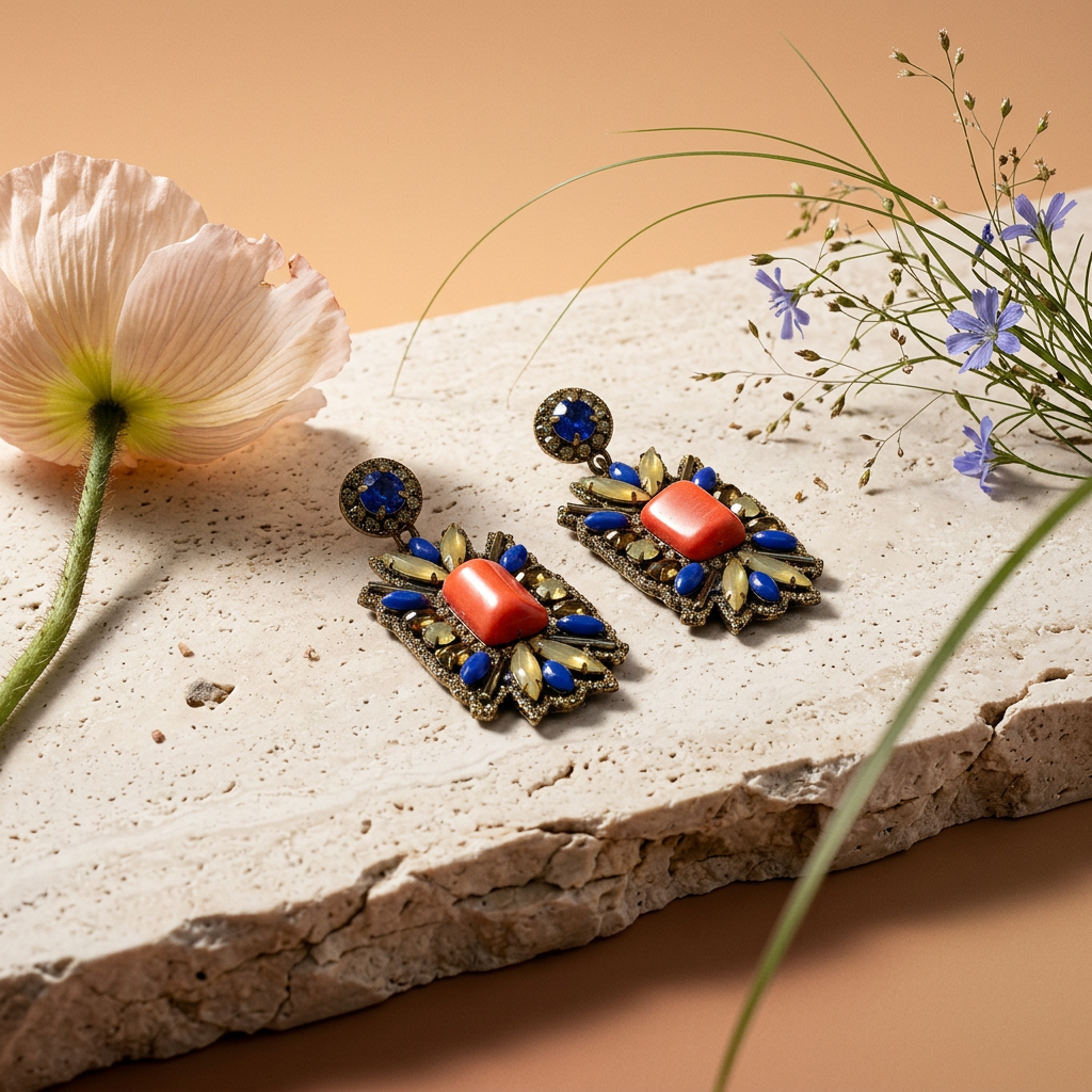Ziamia Golden Coral Drop Statement Earrings