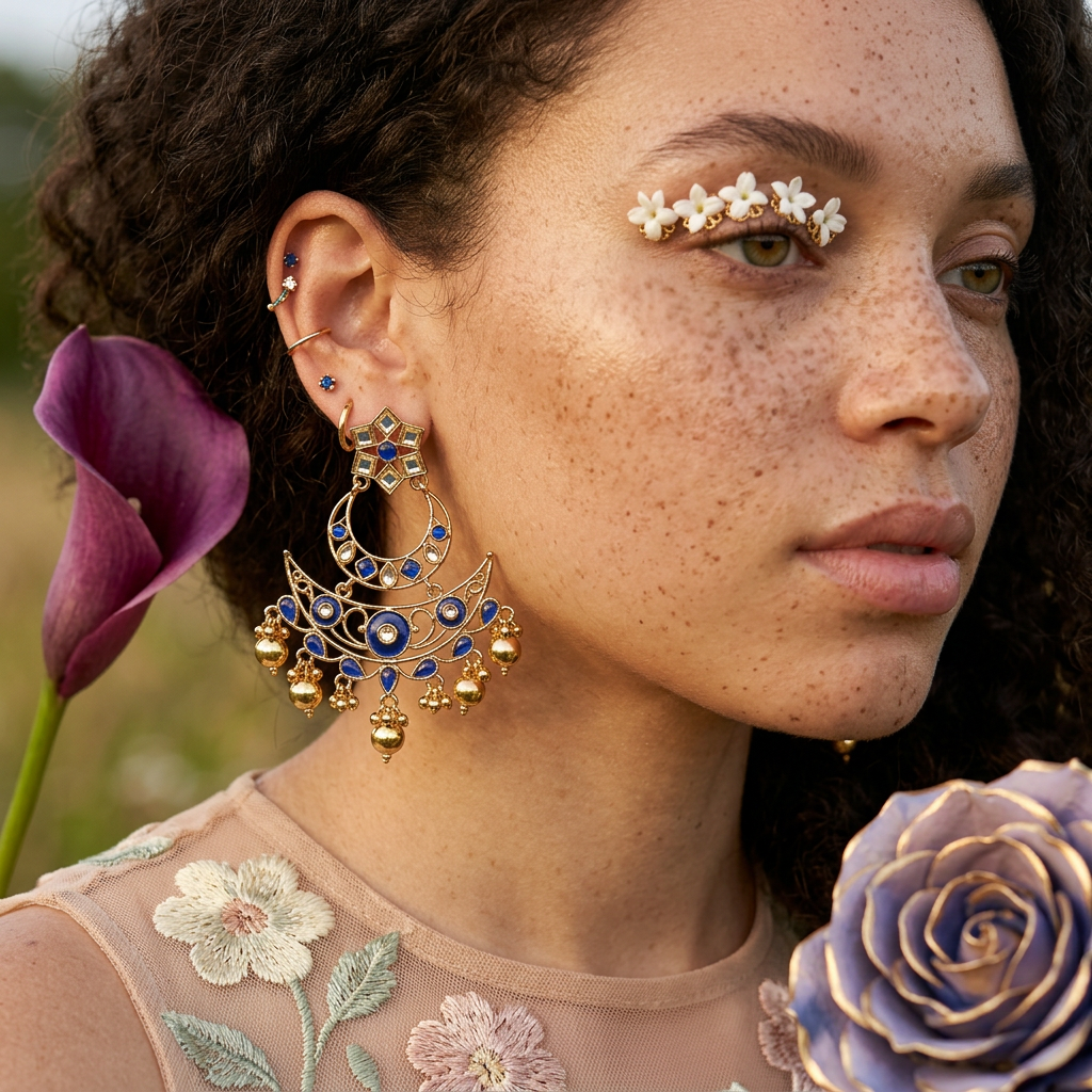 Vaenia Golden Crescent Drop Earrings