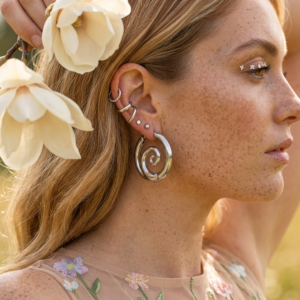 Zeolia Silver Spiral Huggie Earrings