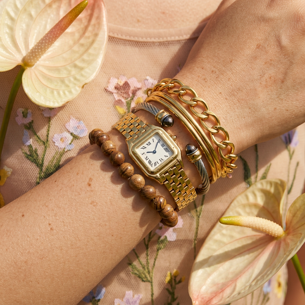 Zionia Golden Square Link Bracelet Watch