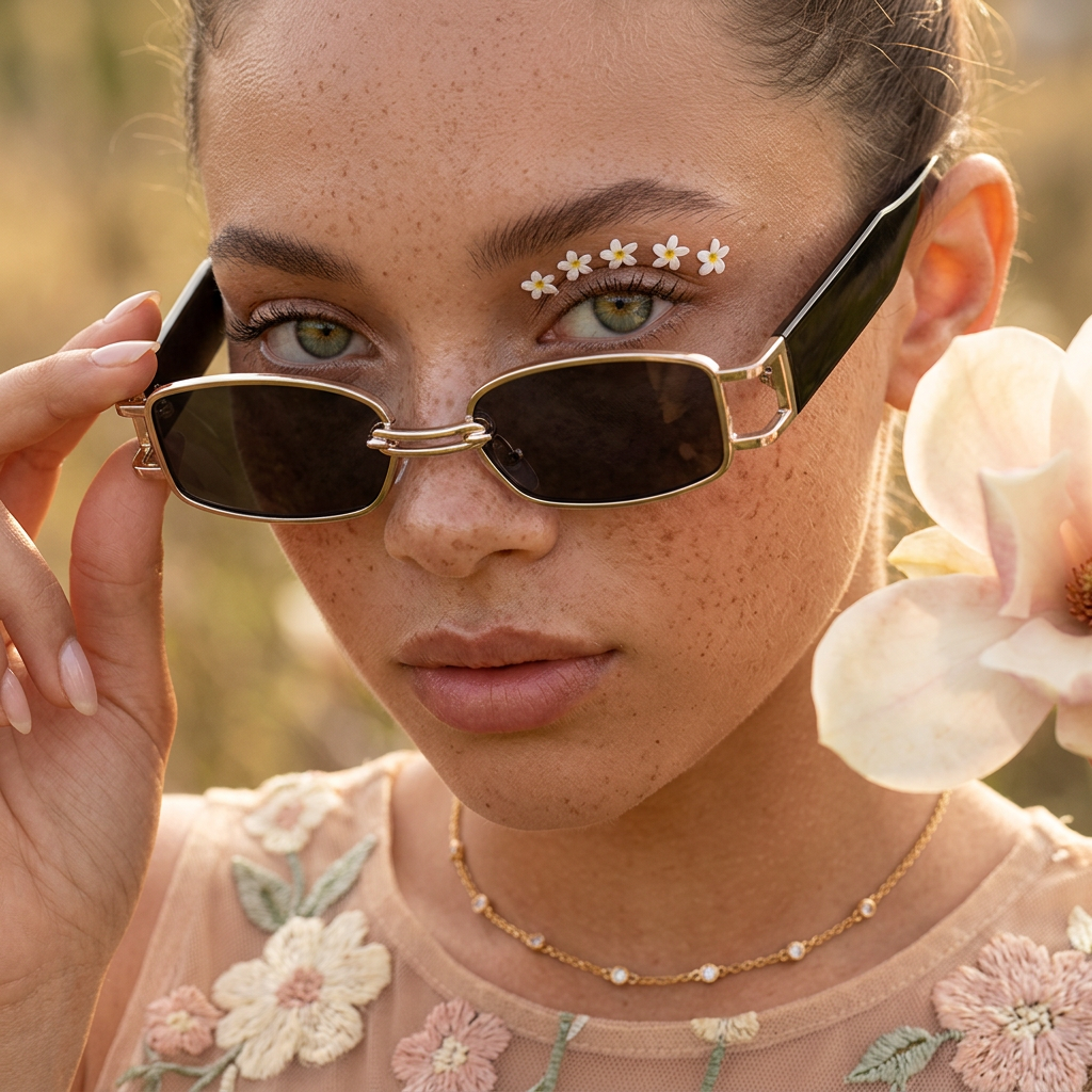 Ziolia Golden Rectangular Mini Frame sunglasses