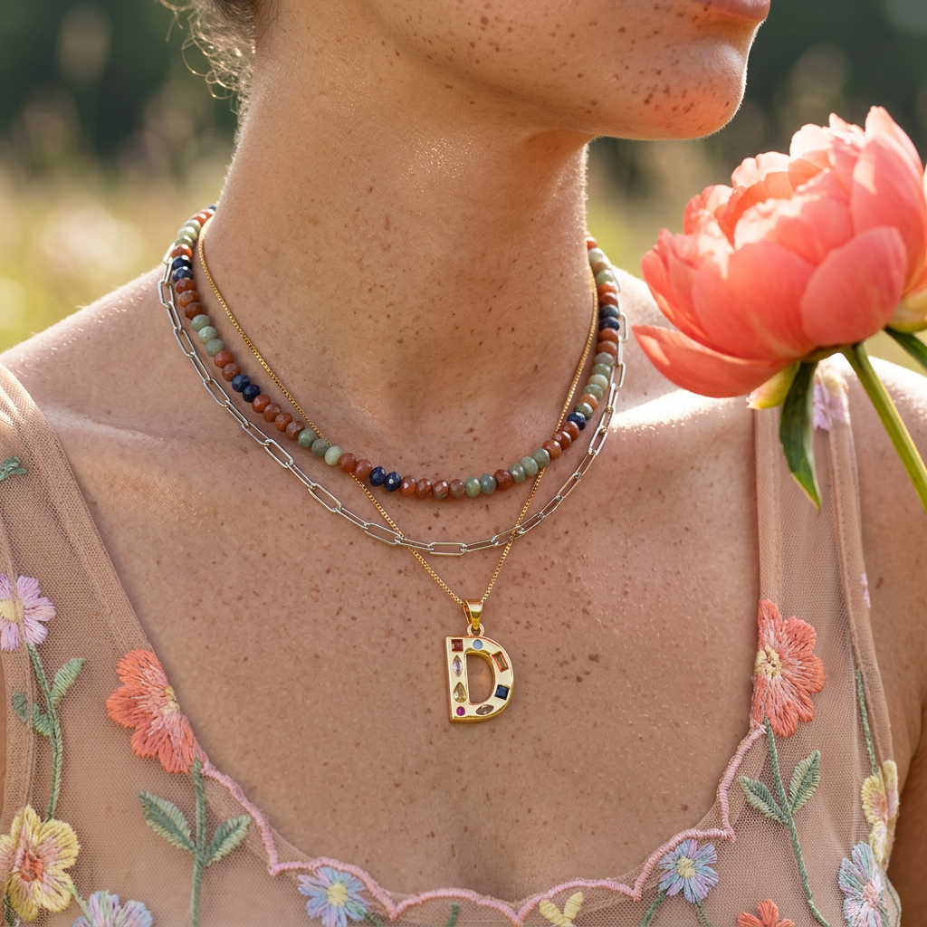 Mialia Golden "D" Letter Pendant Necklace