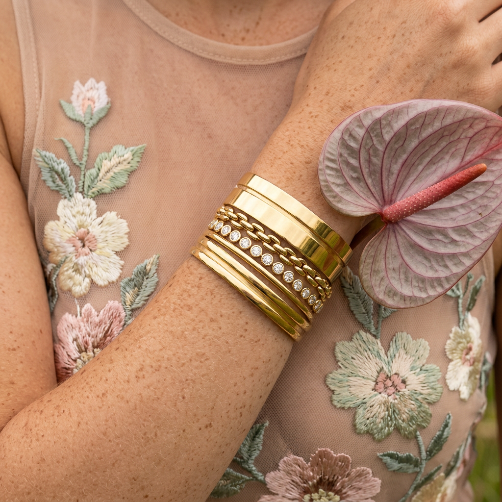 Vaelina Golden Bar Cuff Bracelet