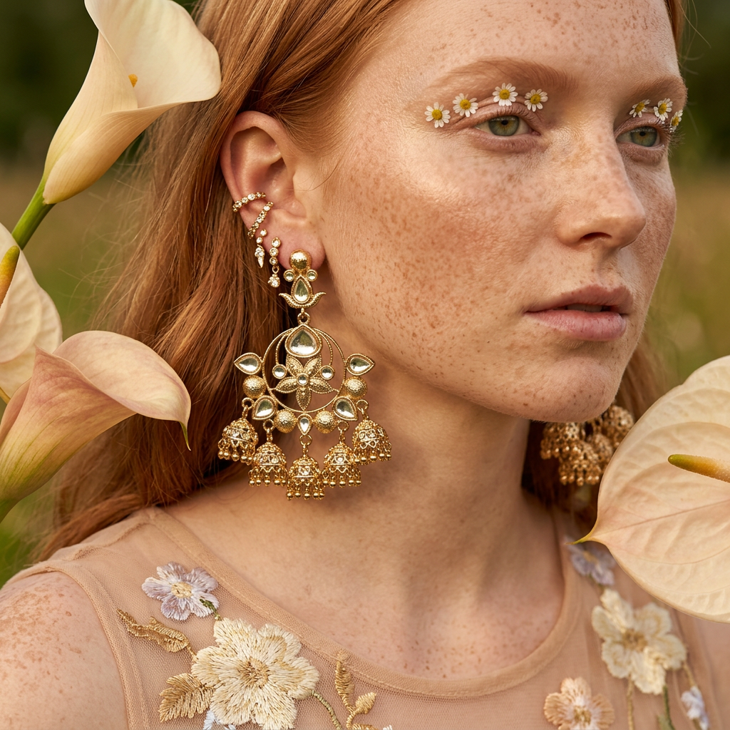 Vionia Golden Teardrop Chandbali Drop Earrings