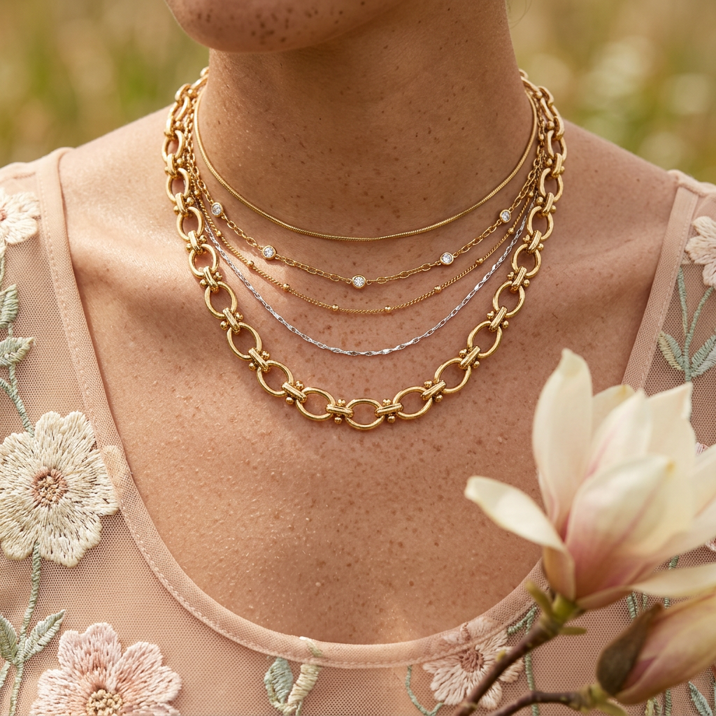 Gaelina Golden Oval Chain Necklace