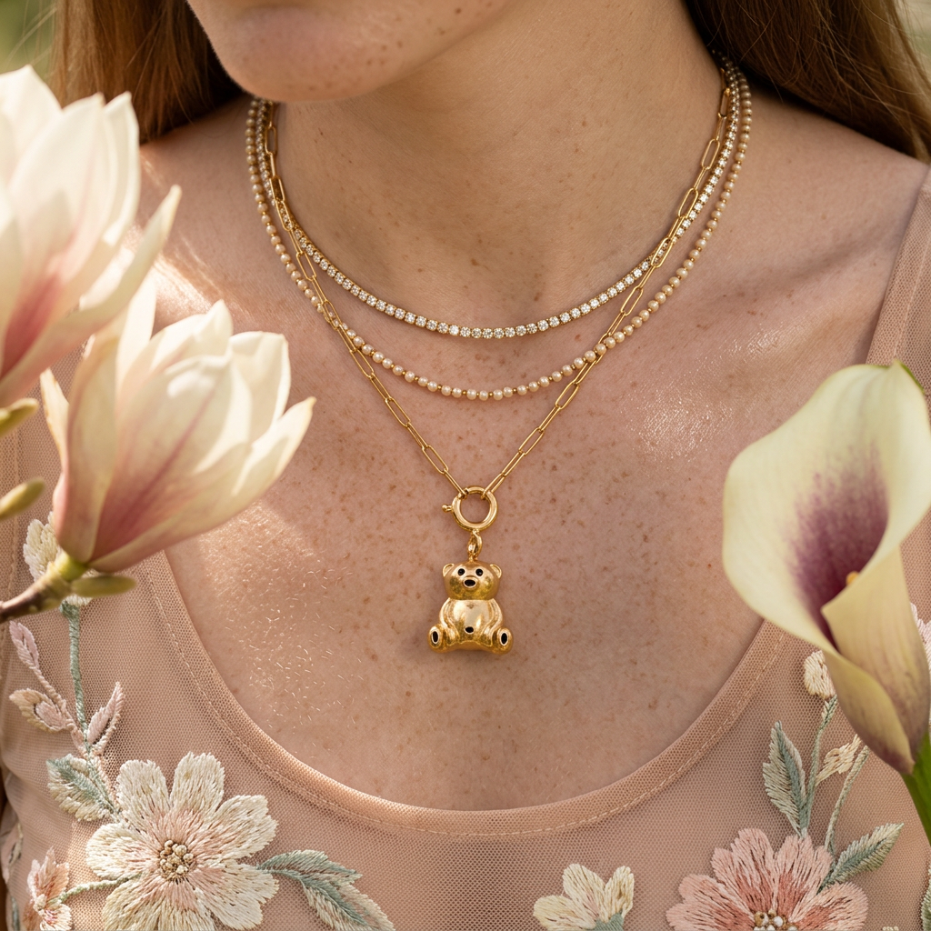 Zaevia Golden Teddy Pendant Charm