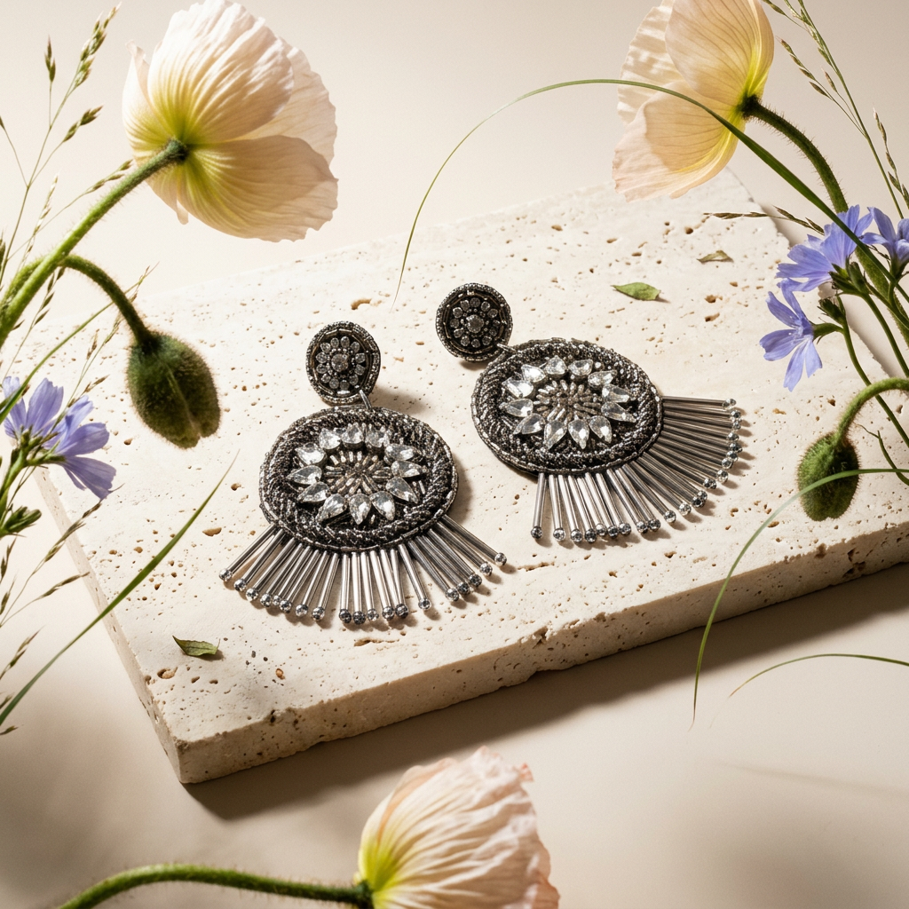 Lionia Silver Halo Drop Earrings