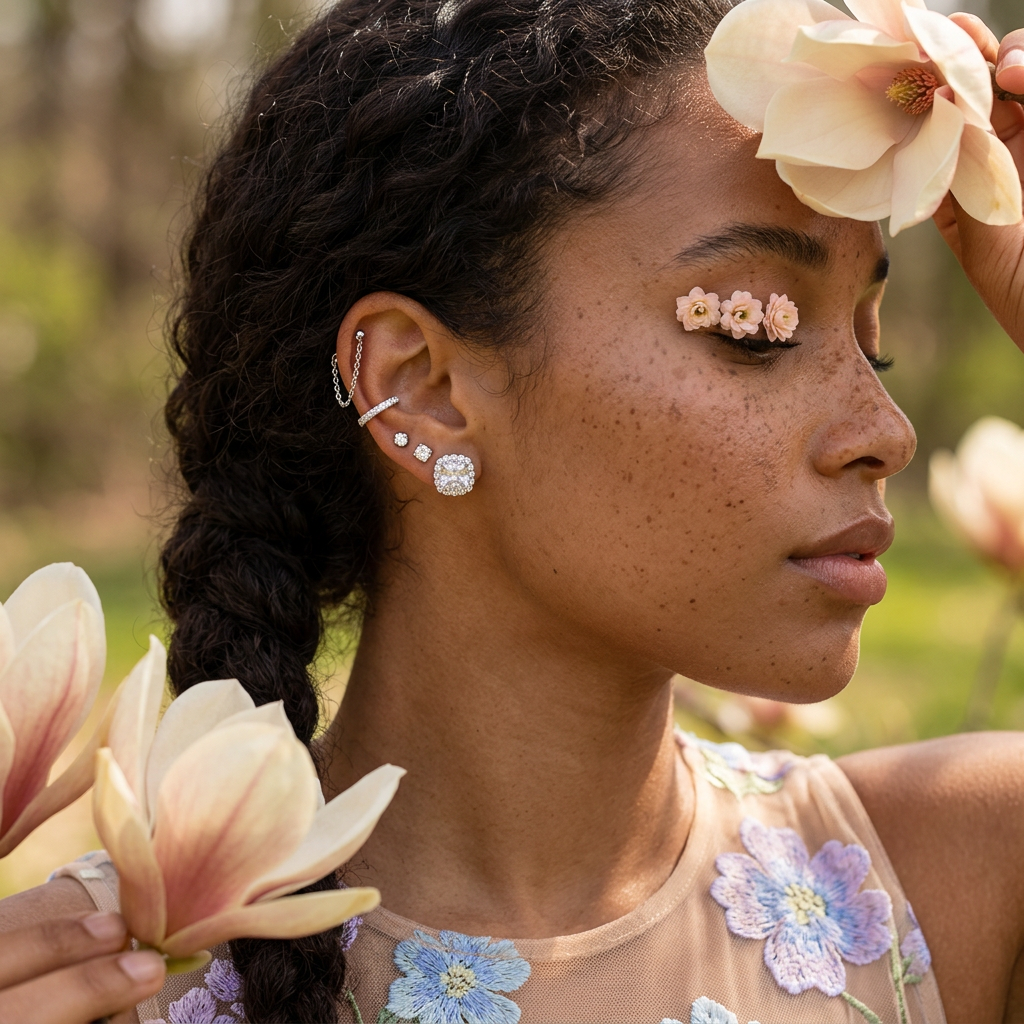 Jaelina Silver Halo Stud Earrings