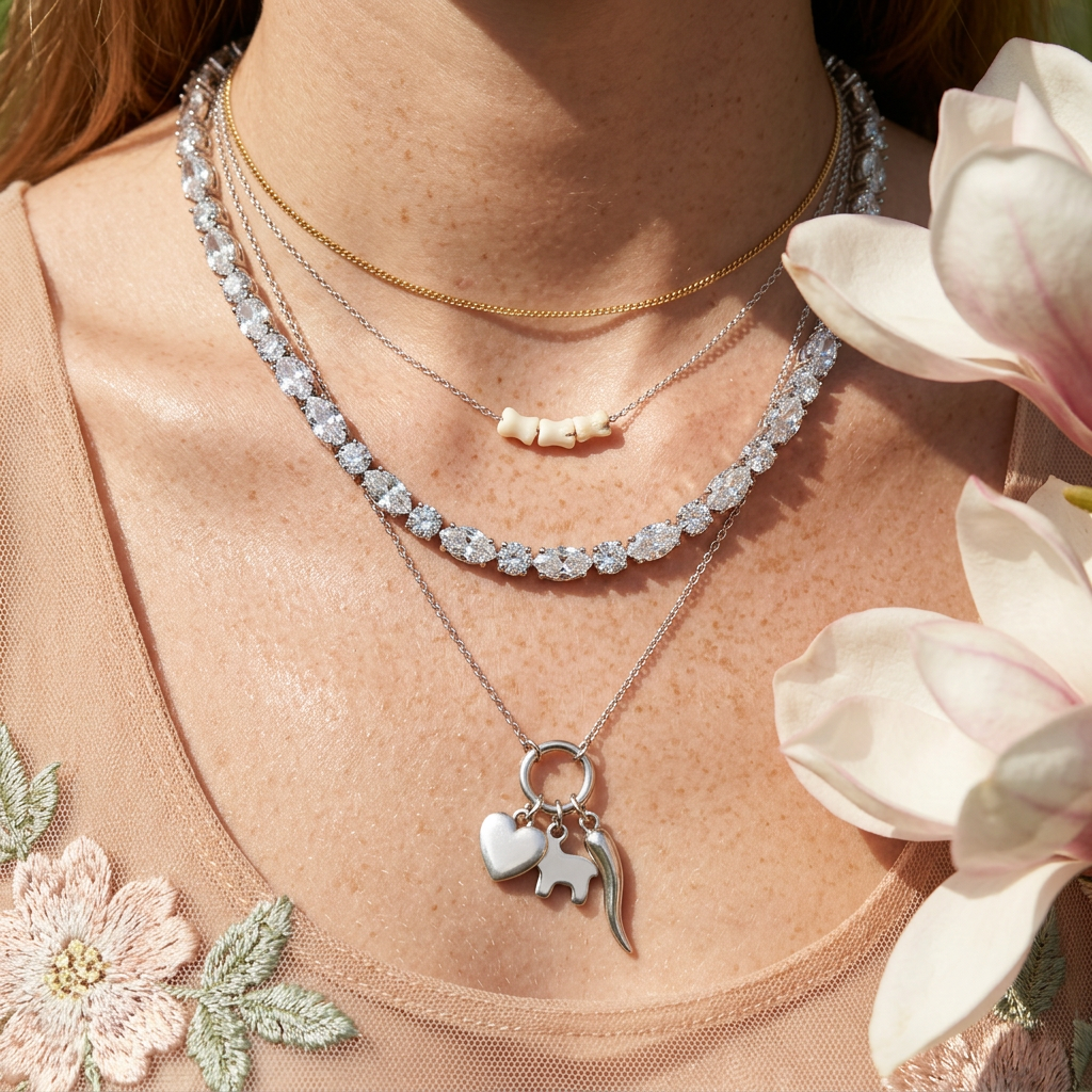 Vealia Silver Chain Tennis Necklace