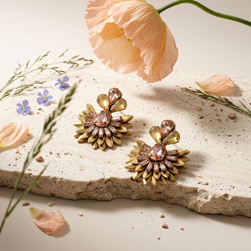 Saelia Golden Flower Stud Earrings