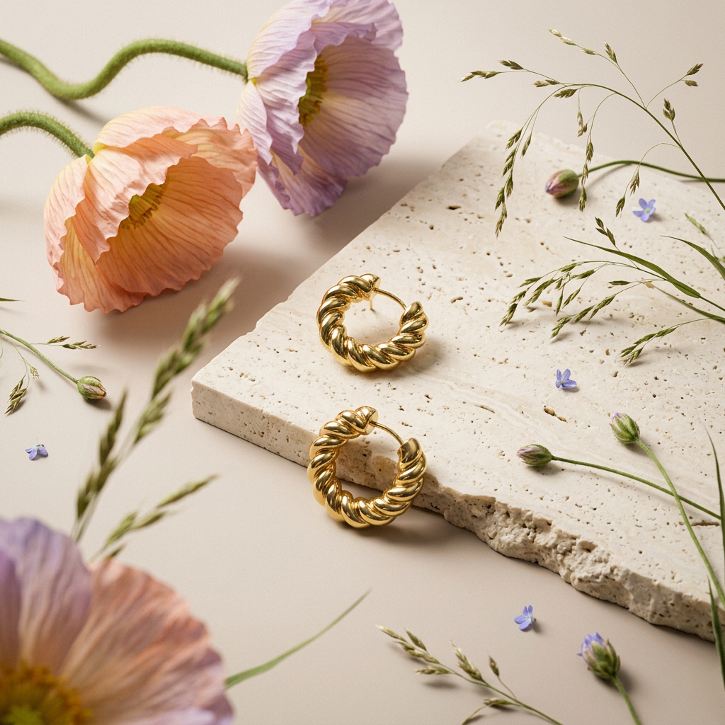 Raevia Golden Knot Huggie Earrings
