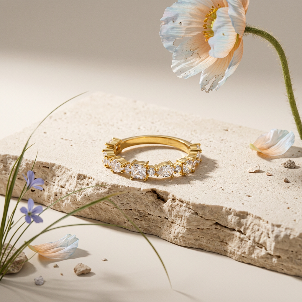 Vealia Golden Cluster Stacking Band Ring