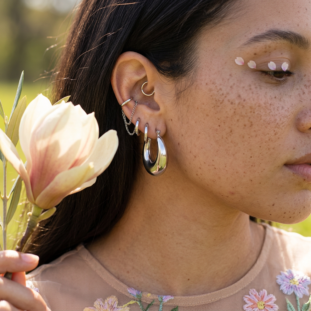 Zaenia Silver Crescent Huggie Earrings