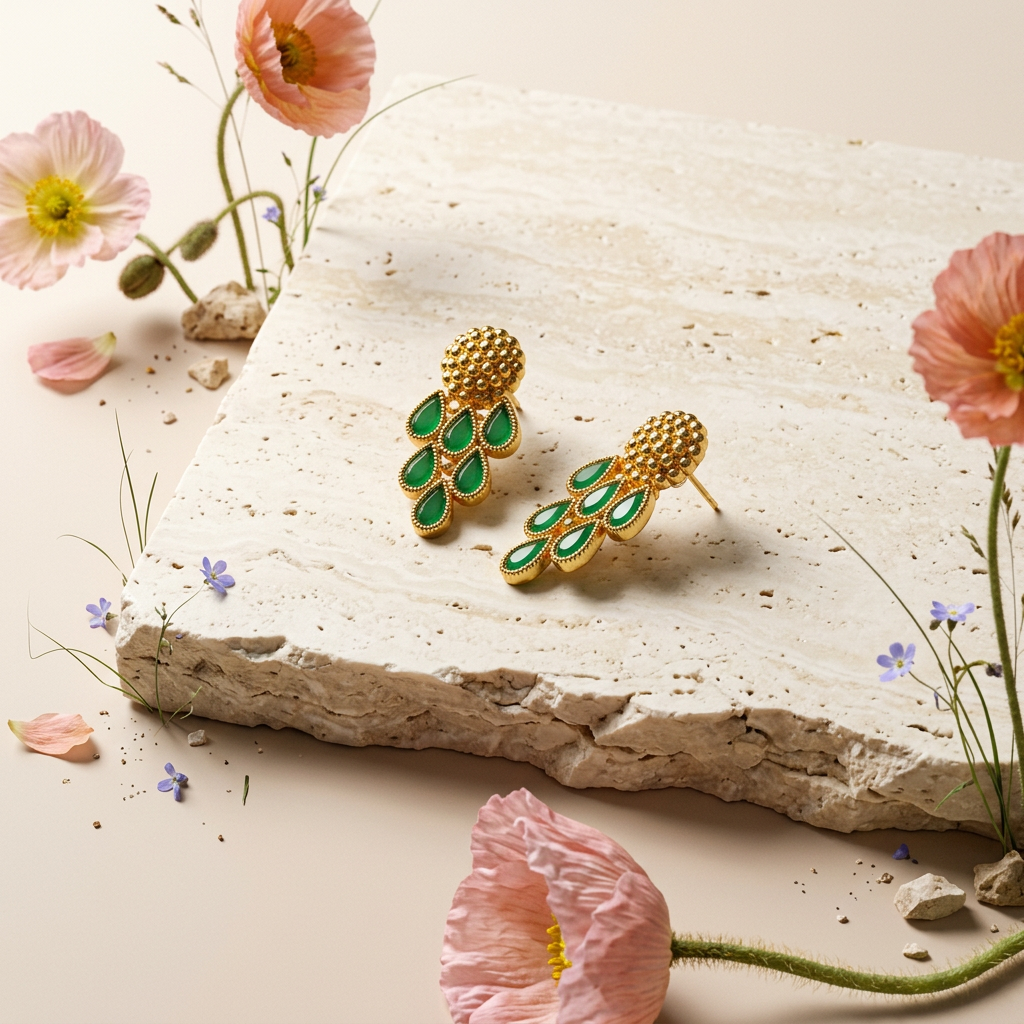Naevia Golden Teardrop Stud Earrings